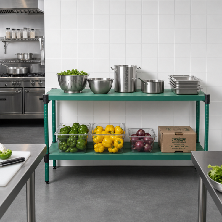 Product image #2 for QuadPlus Solid Green Polymer Shelf Mat with Quad-Adjust Frame, 72" W x 18" D