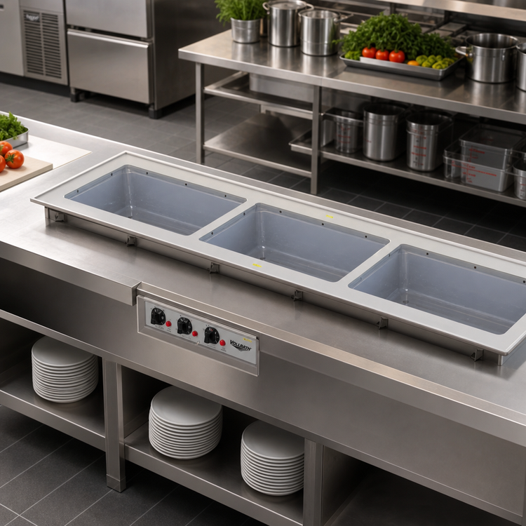 Product image #2 for Vollrath 3-Pan Short-Side Drop-In Hot Well with Infinite Controls, Manifold Drain, 208-240V