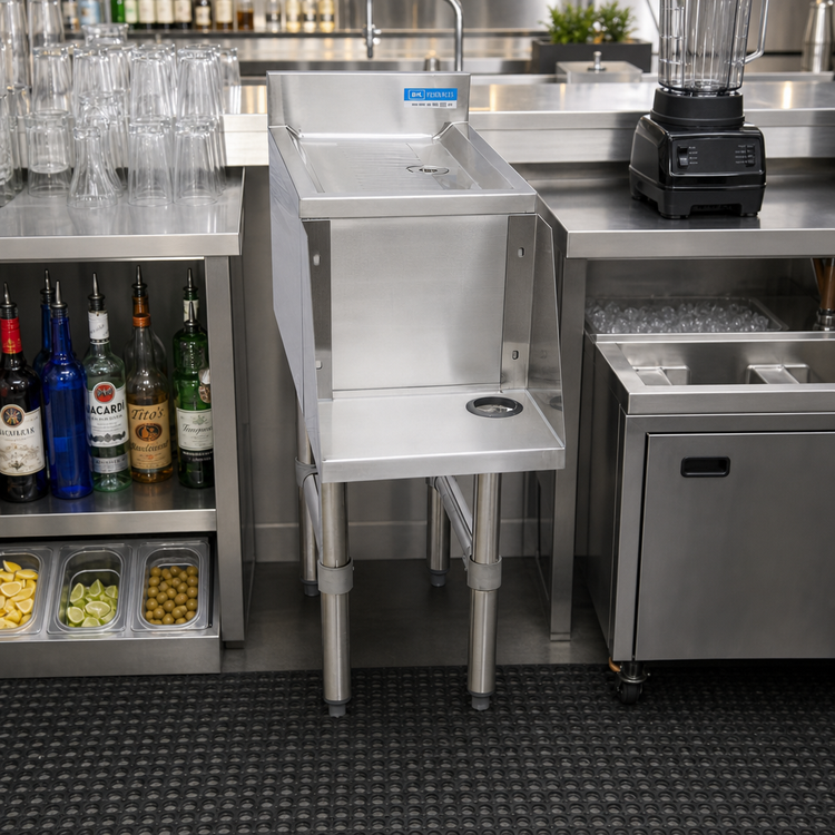 Product image #2 for BK Resources Freestanding Underbar Mixing Station with Drainboard and Blender Shelf, 12 Inch x 21 Inch