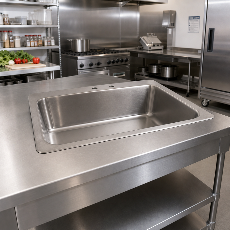 Product image #2 for BK Resources Deep Drawn 1-Compartment Drop-In Sink, 31-1/4 x 20-3/4 x 10 Inches, 304 Stainless Steel