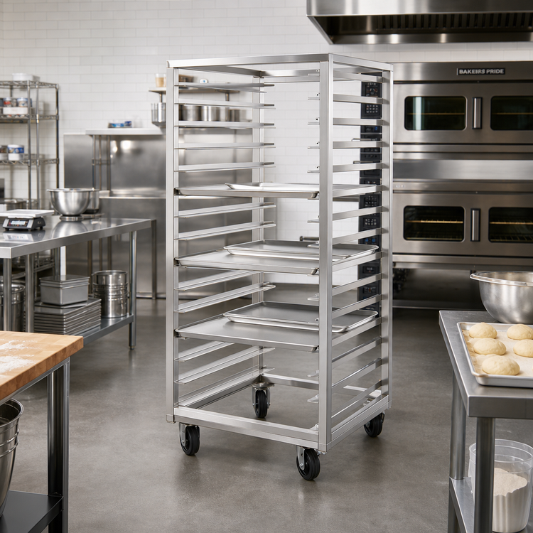 Product image #2 for Channel Double Section Stainless Steel Side-Load Bun Pan Oven Rack, 60 Pan Capacity