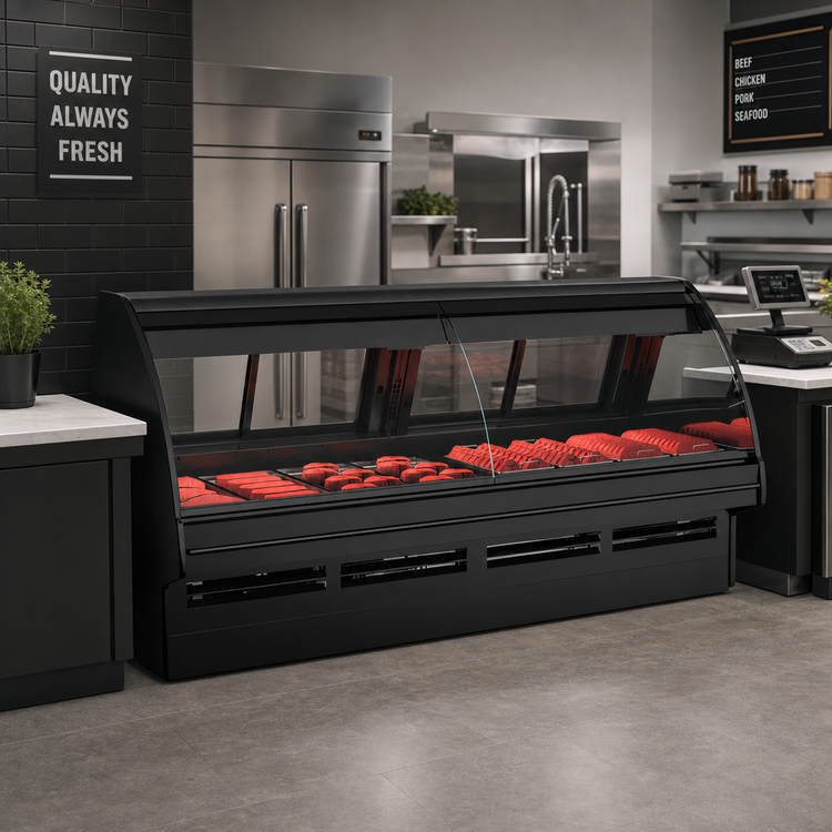 Product image #2 for Structural Concepts Fusion® Curved Glass Refrigerated Service Case with Remote DX Refrigeration, 123-3/8" Wide