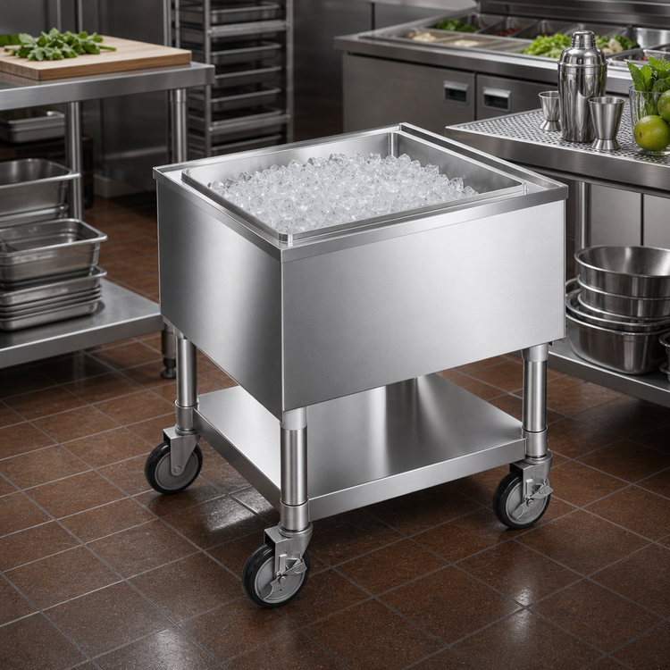 Product image #2 for Mobile Stainless Steel Ice Caddy with Undershelf and 5-Inch Casters