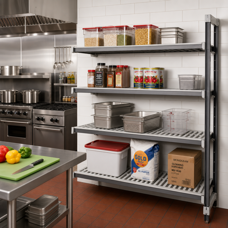 Product image #2 for Cambro Camshelving Elements XTRA 21-Inch Deep 72-Inch Long 64-Inch High 4-Tier Vented Stationary Add-On Shelving Unit