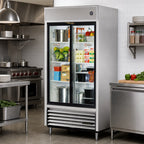 Thumbnail image #2 for True Mfg. - General Foodservice TSD-33G-HC-LD 2-Section Reach-In Refrigerator with Sliding Glass Doors, Self-Contained Bottom-Mounted