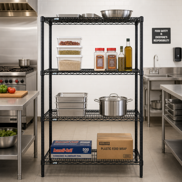 Product image #2 for Quantum Stationary Black Epoxy Antimicrobial Wire Shelving Starter Kit, 42W x 12D x 74H