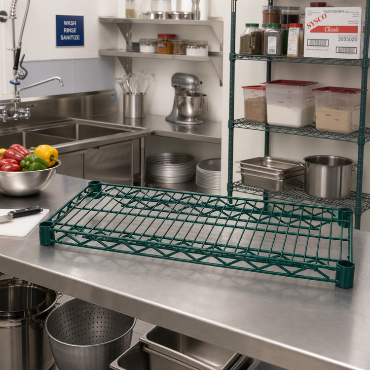 Product image #3 for Advance Tabco Special Value Series Heavy-Duty Green Epoxy-Coated Wire Shelf, 24 x 14 Inches