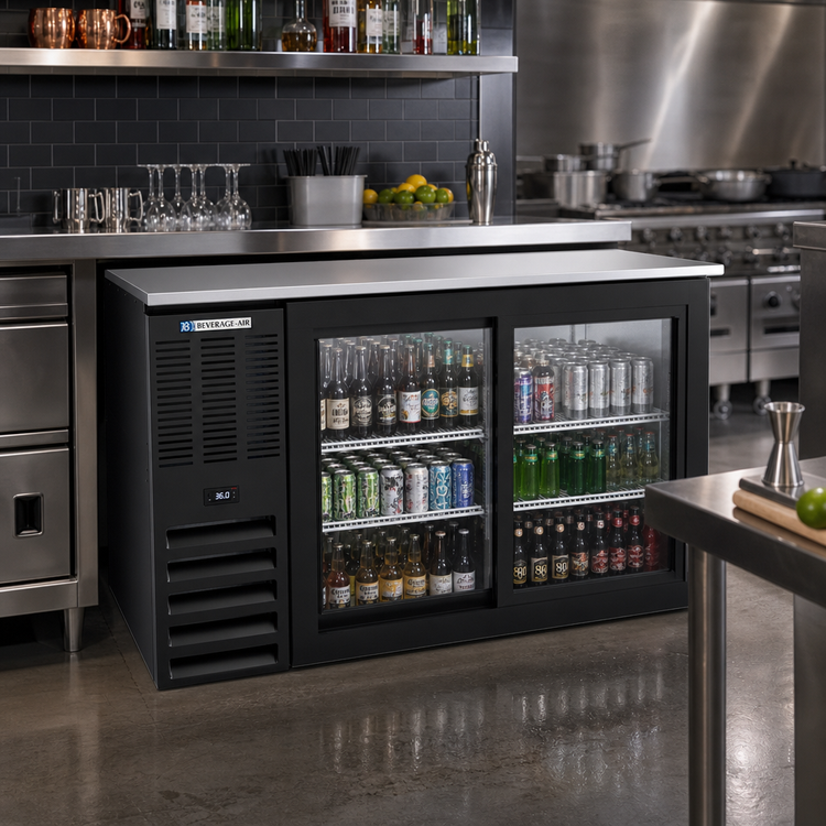 Product image #2 for Beverage-Air 58-Inch Two-Section Back Bar Refrigerator with Sliding Glass Doors and Stainless Steel Top