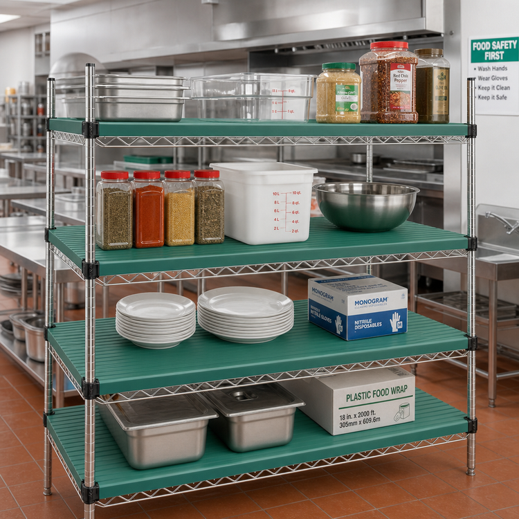 Product image #2 for QuadPlus 24 x 21 Inch Solid Green Polymer Shelf Mat with MICROGARD Antimicrobial Protection and Quad-Adjust Wire Frame