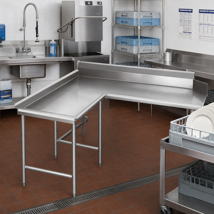 Product image #2 for Eagle Group 72 x 60 Inch Island Clean Dishtable, 16 Gauge 304 Stainless Steel, Left-Hand Model