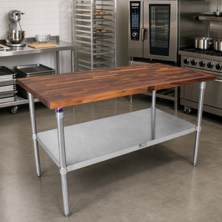 Product image #2 for John Boos 60-Inch x 30-Inch American Black Walnut Wood Top Work Table with Adjustable Undershelf