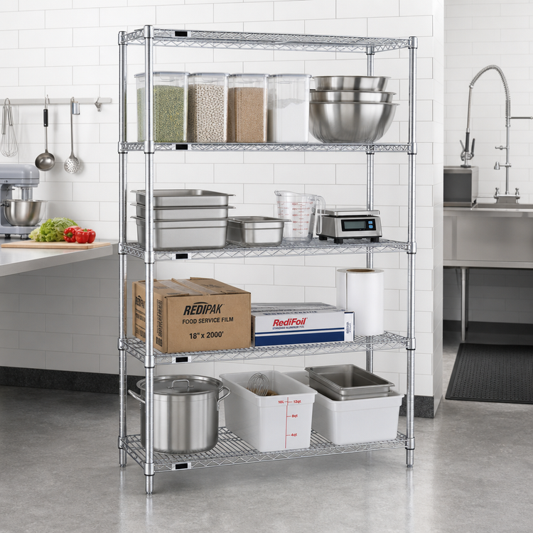 Product image #2 for Redipak Stationary 4-Tier Wire Shelving Unit, 36W x 18D x 63H, Chrome Finish