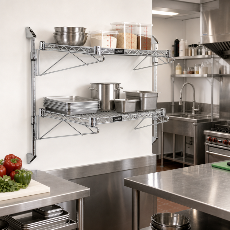 Product image #2 for Quantum Wall-Mount Cantilever Double-Shelf Wire Shelving Unit, 30 x 18 Inches
