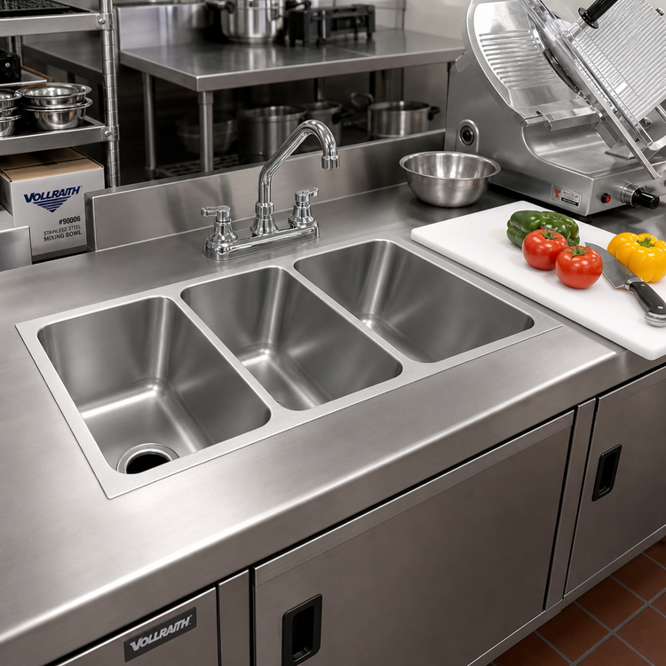 Product image #2 for Vollrath Three-Compartment Weld-In/Undermount Sink, 14 x 12 x 12 Inches Deep, 18-Gauge Stainless Steel