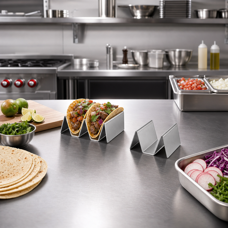 Product image #2 for Half-Size Brushed Stainless Steel Taco Holder, 1 or 2 Compartments