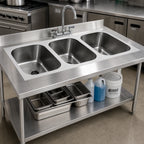 Thumbnail image #2 for Eagle Group FDI-14-16-9.5-3 3-Compartment Weld-In Stainless Steel Sink, 20-Gauge 304 Steel, 14 x 16 x 9-1/2-Inch Deep-Drawn Seamless Bowls