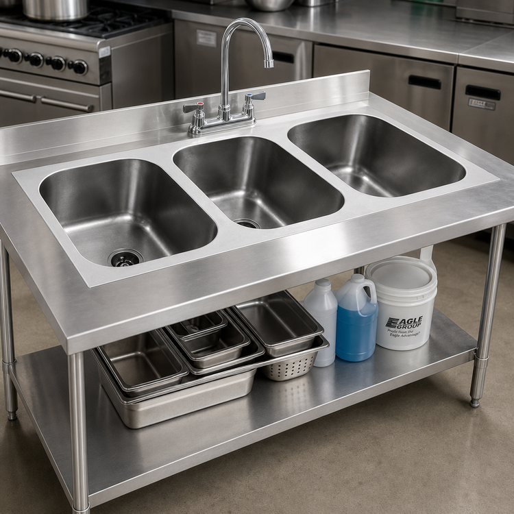 Product image #2 for Eagle Group Seamless Weld-In 3-Compartment Stainless Steel Sink with 14 x 16 x 9.5-Inch Bowls