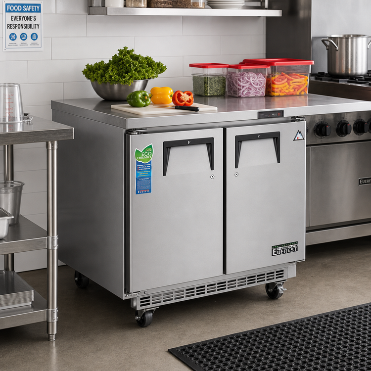 Product image #2 for Everest Refrigeration Two-Section Undercounter/Worktop Freezer with Stainless Steel Top, 35-5/8 Inches Wide, 10.0 Cu. Ft., Self-Contained Bottom Mount