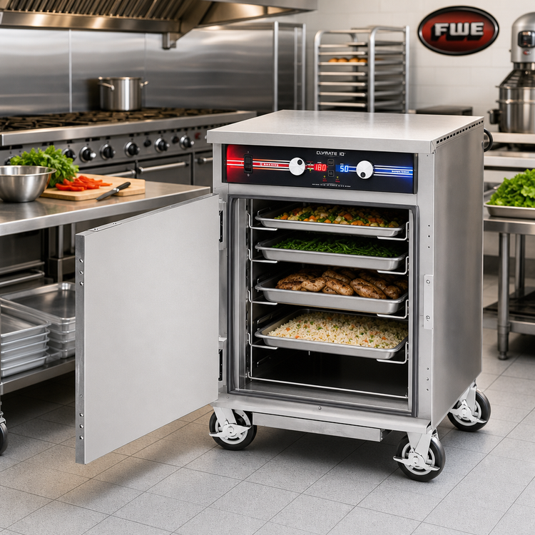 Product image #2 for FWE Clymate IQ Mobile Heated Humidified Holding Cabinet, Single Door, 10 Full-Size Tray Capacity