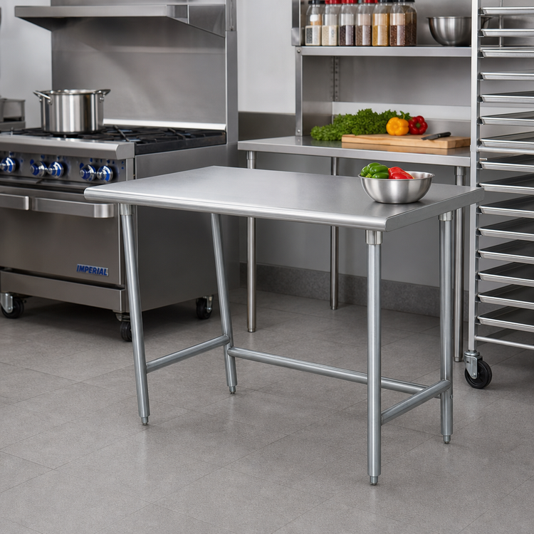 Product image #2 for Advance Tabco Special Value Series 30 x 24 Inch Flat Top Open Base Work Table with 16 Gauge 430 Stainless Steel Top