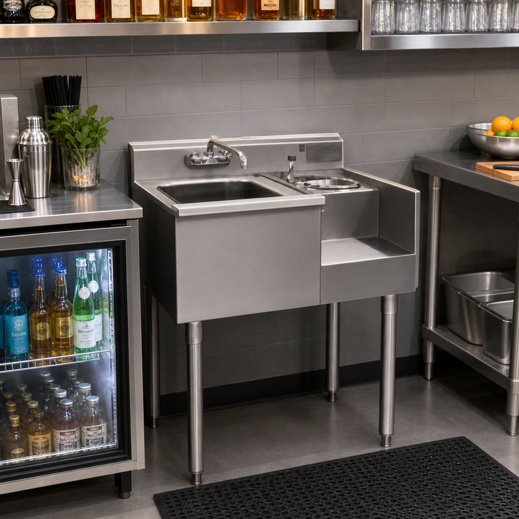 Product image #2 for Eagle Group 1800 Series Underbar Sink/Blender Module with Left Sink Bowl and Right Blender Recess, 24 x 20 Inches