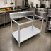 Thumbnail image #2 for Omcan Stainless Steel Poly Top Work Table Frame with Undershelf and 6-Inch Backsplash, 48 x 30 x 42 Inches