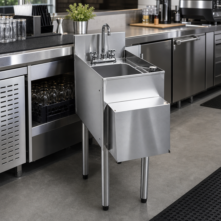 Product image #2 for 12-Inch Wide Free-Standing Stainless Steel Underbar Hand Sink Unit with Deck-Mounted Gooseneck Faucet
