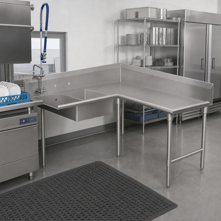 Product image #2 for John Boos Pro-Bowl L-Shaped Corner Soiled Dishtable, 60 In. Machine-to-Corner x 144 In. Corner-to-End, Right-to-Left