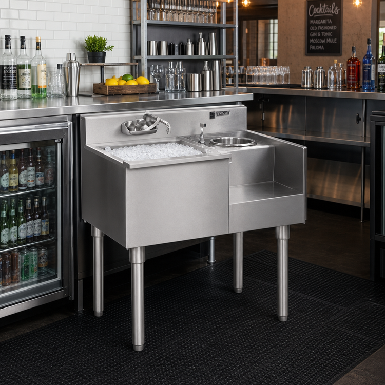 Product image #2 for Eagle Group 1800 Series 50-Inch Underbar Ice Bin/Cocktail Station with Blender Recess and 7-Circuit Cold Plate