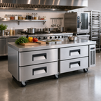 Thumbnail image #2 for Hurakan by Equip.me 72-Inch 4-Drawer Chef Base Refrigerator, Stainless Steel, Self-Contained Side-Mounted