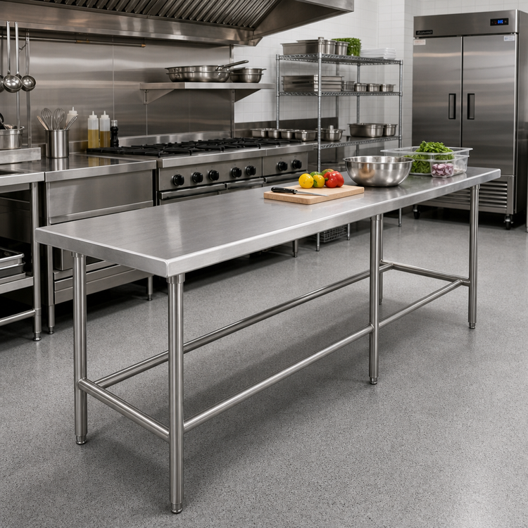 Product image #2 for 144-Inch x 24-Inch Stainless Steel Work Table with Countertop Edge and Cross Rails