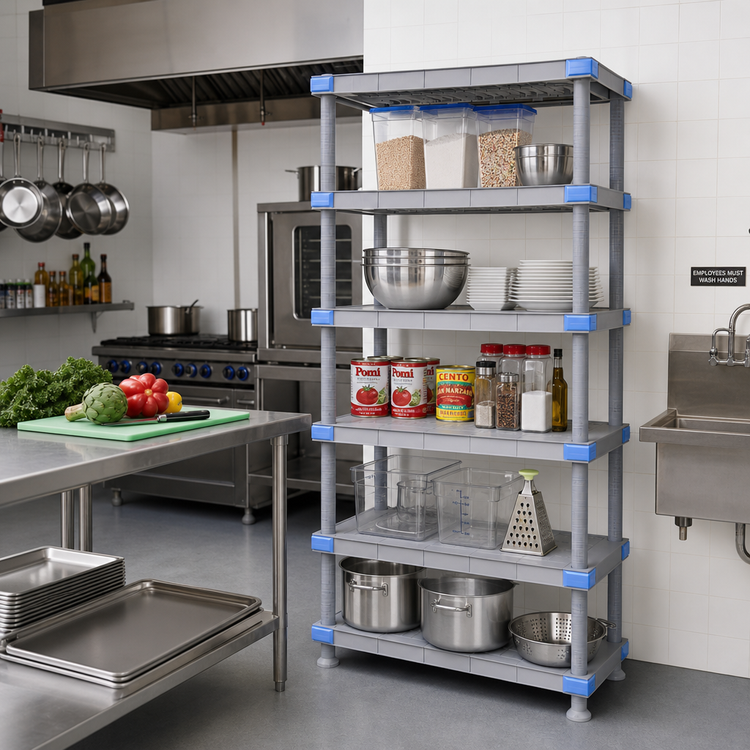Product image #2 for Millenia 5-Shelf Solid Polymer Stationary Starter Shelving Unit, 30"W x 24"D x 74"H, Gray