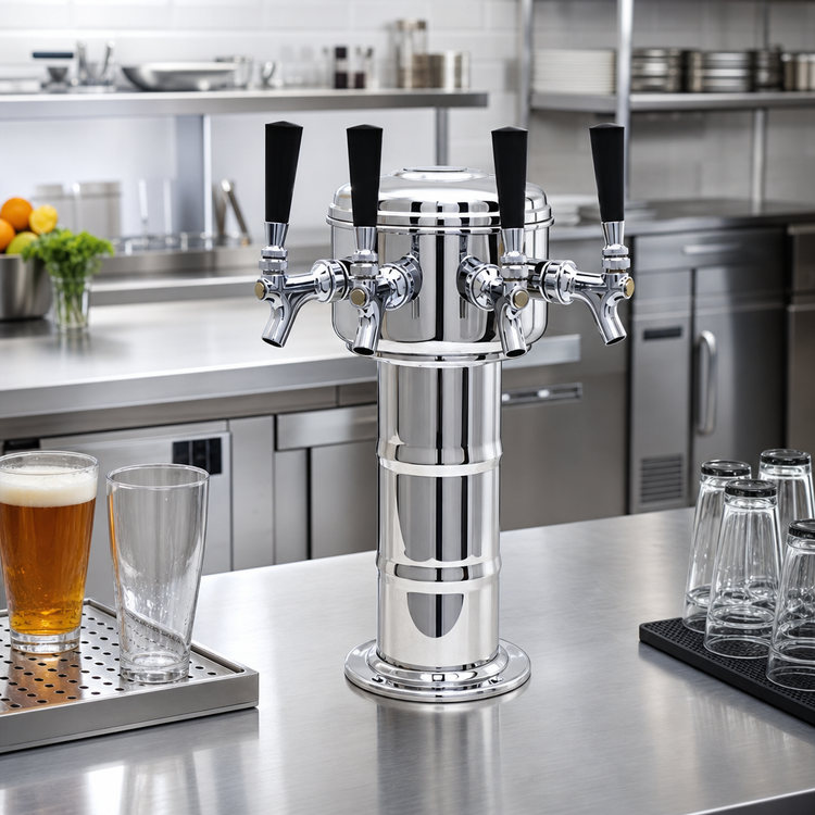 Product image #2 for Glastender Mini Mushroom 4-Faucet Air-Cooled Draft Dispensing Tower, Mirror Finish