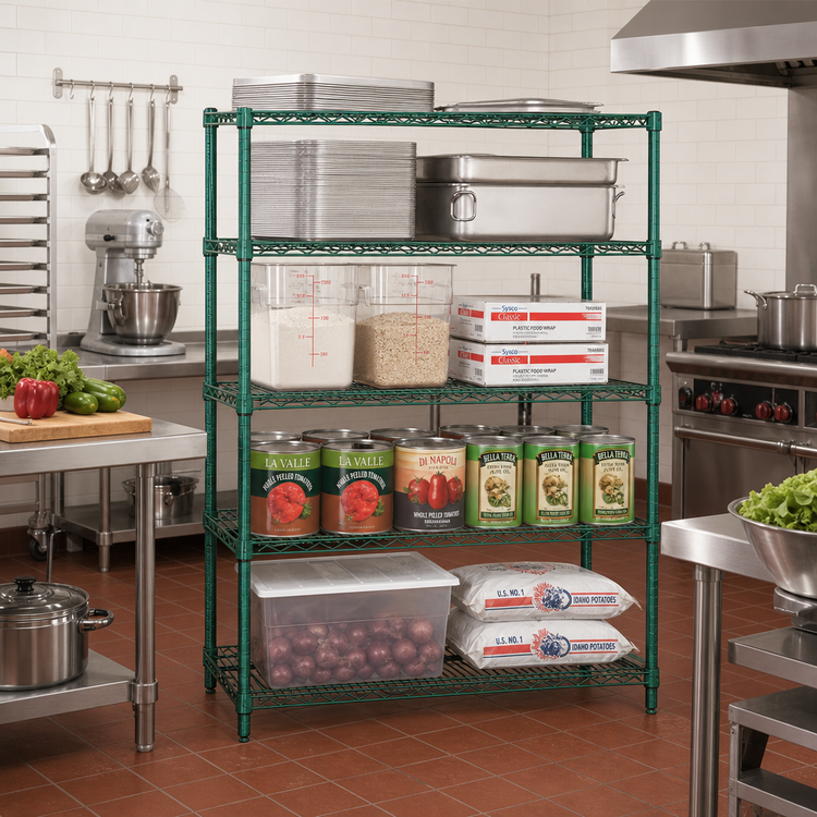 Product image #2 for Quantum 54 x 21 x 63 Inch Wire Shelving Starter Kit with 4 Shelves, Green Epoxy Finish