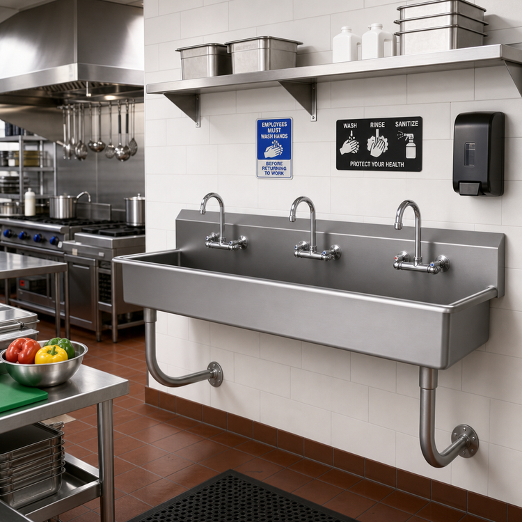 Product image #2 for Advance Tabco Multiwash Wall-Mounted Hand Wash Sink, 60 Inch, 3 Faucet Hole Sets, ADA Compliant