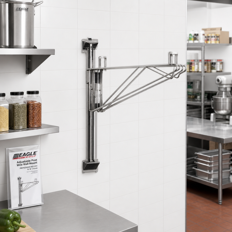 Product image #2 for Eagle Group Adjustable Post Wire Wall Mount Prepackaged Mid Unit for 18-Inch Shelves, Stainless Steel