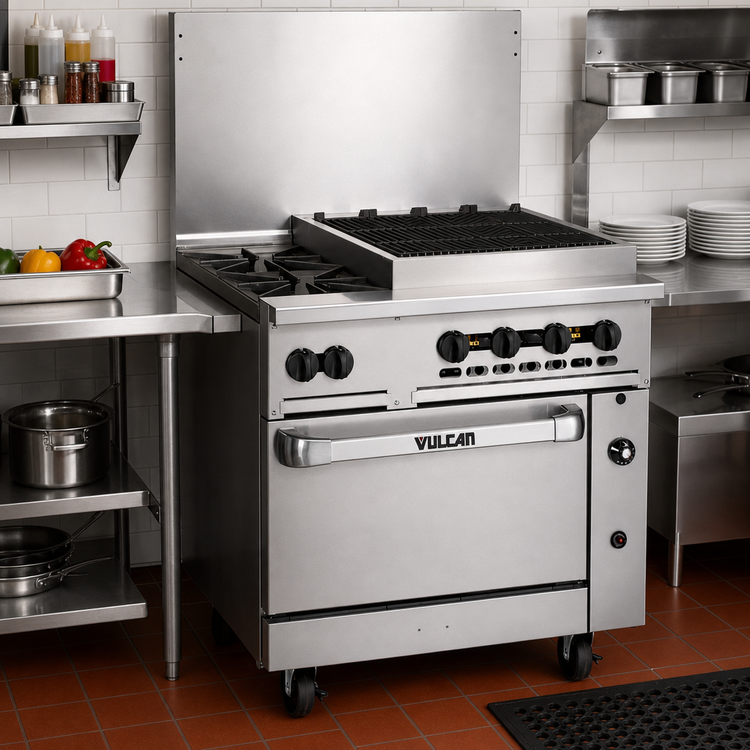 Product image #2 for Vulcan Endurance 36-Inch Natural Gas Restaurant Range with 2 Open Burners, 24-Inch Charbroiler and Standard Oven