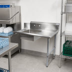 Thumbnail image #2 for BK Resources BKSDT6-48-R-SS 48-Inch Straight Soiled Dishtable, Right-to-Left, 16-Gauge 304 Stainless Steel, 10-Inch Backsplash, 20 x 20 x 8-Inch Sink