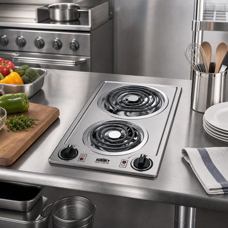 Product image #3 for Summit Commercial 12-Inch Built-In Two-Burner Electric Radiant Cooktop with Stainless Steel Surface