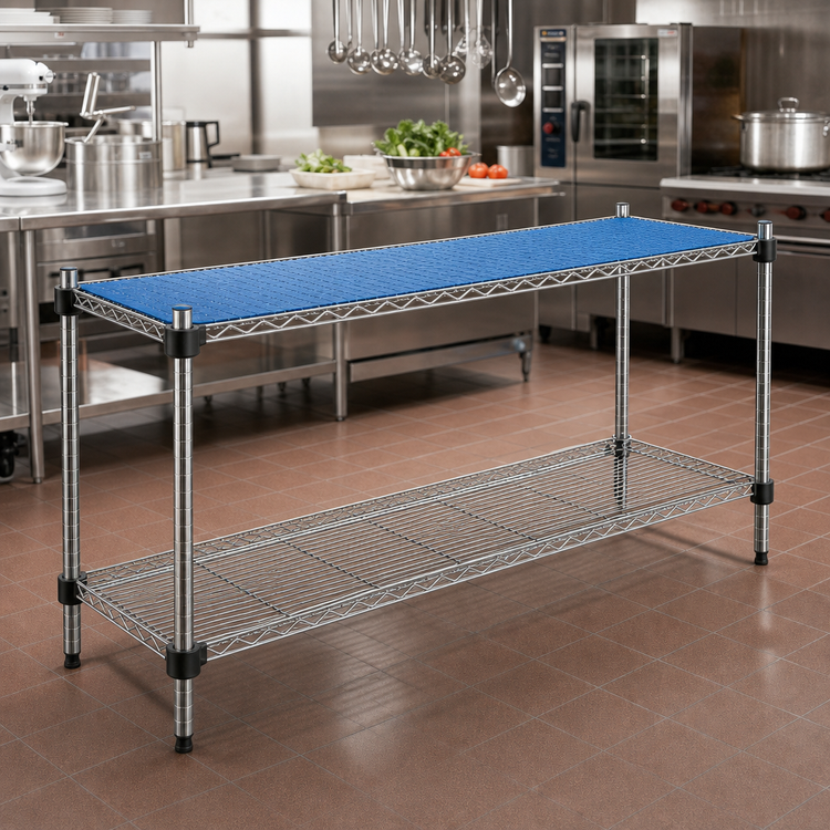 Product image #2 for QuadPlus Solid Blue Polymer Shelf Mat with Wire Quad-Adjust Frame, Gray Epoxy Finish, 60 x 21 Inches