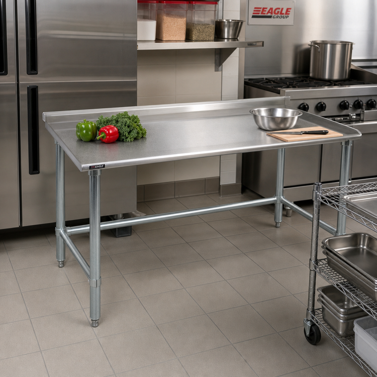 Product image #2 for Eagle Group Spec-Master 30-Inch x 24-Inch Stainless Steel Work Table with 1-1/2-Inch Rear Upturn and Galvanized Tubular Base