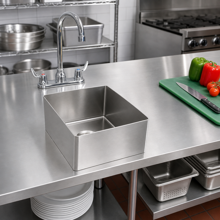 Product image #2 for Eagle Group Seamless Welded-In Fabricated Straight Wall Sink, Single Compartment, 12 x 14 x 8 Inch Bowl, 304 Stainless Steel