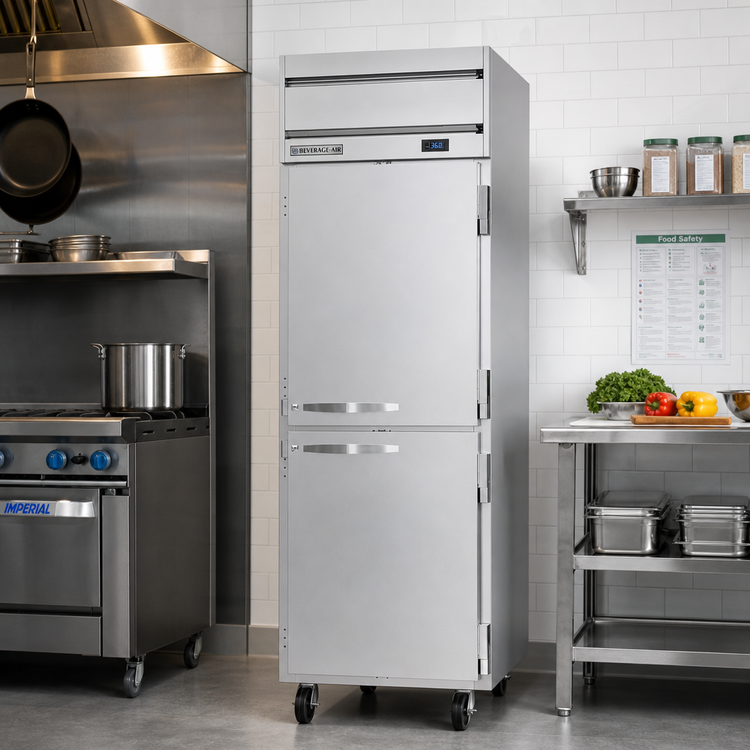 Product image #2 for Beverage-Air Horizon Series Self-Contained Top-Mount Reach-In Refrigerator, 1-Section, 21.17 Cu. Ft., 2 Half Solid Doors