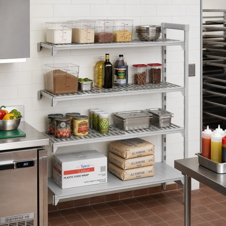 Product image #3 for Cambro Camshelving Premium 4-Tier Add-On Polymer Shelving Unit, 18 x 72 x 64 Inches, Vented and Solid, Speckled Gray