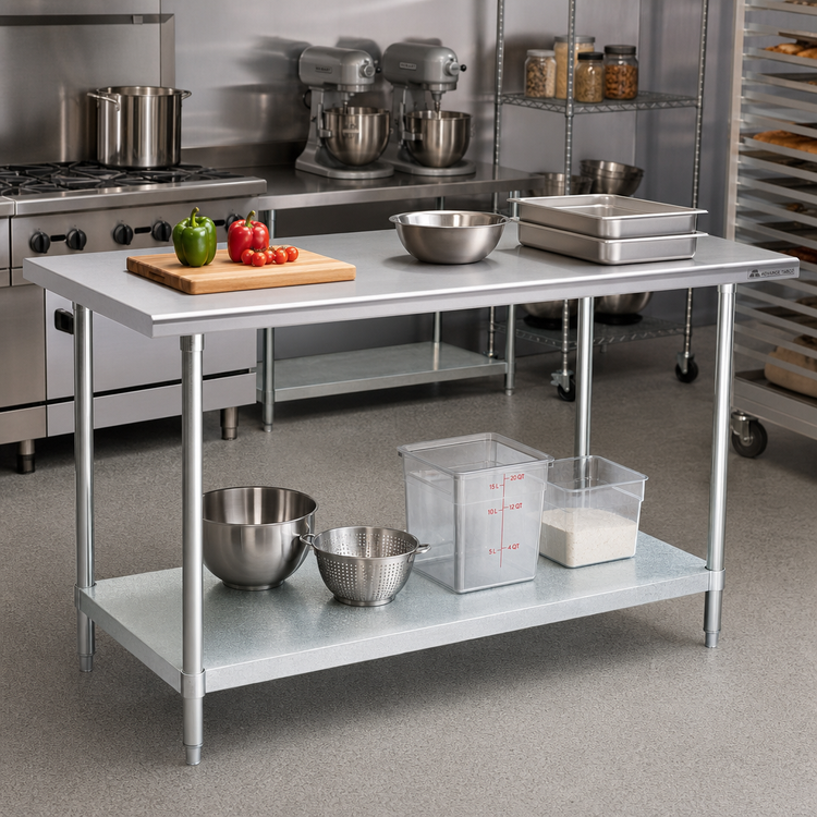Product image #2 for Advance Tabco GLG-306 72-Inch x 30-Inch Flat Top Stainless Steel Work Table with Adjustable Galvanized Undershelf