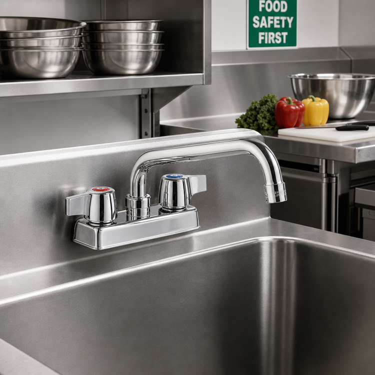 Product image #2 for Steel Works Stainless Manual Deck-Mount Faucet with 10-Inch Standard Swing Spout, 4-Inch Centers