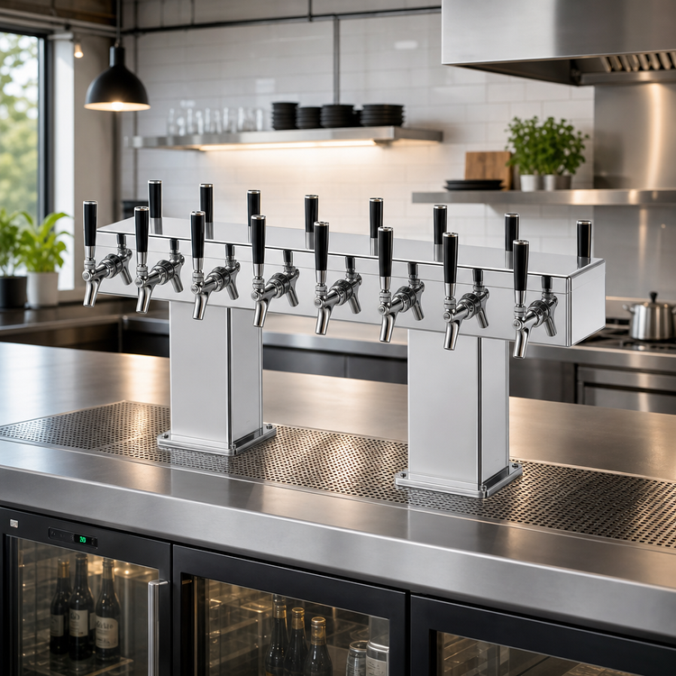Product image #2 for Perlick Back-to-Back Bridge Tee Countertop Glycol-Cooled Draft Beer Tower, 36 Faucets, Polished Chrome