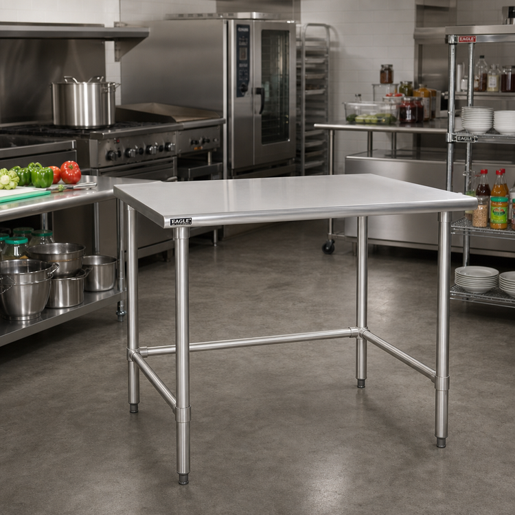 Product image #2 for Eagle Deluxe Series 60"W x 36"D Stainless Steel Work Table with Flat Top and Open Tubular Base