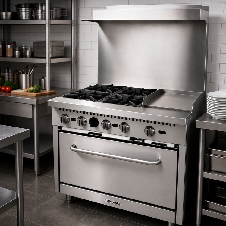 Product image #2 for Serv-Ware 36-Inch Gas Range with 4 Open Burners, 12-Inch Griddle, and Standard Oven