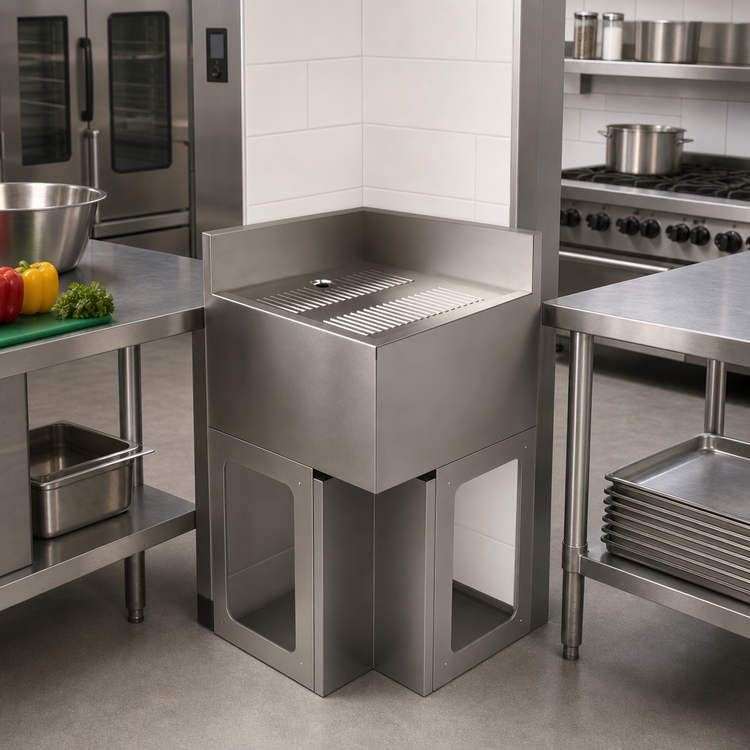 Product image #3 for BK Resources 18 x 18 Inch Freestanding Corner Drainboard with Pedestal Base and BKDR-15CP Drain